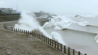 Spectacular amp Scary tidal bore surges up Qiantang River in China [upl. by Areic]