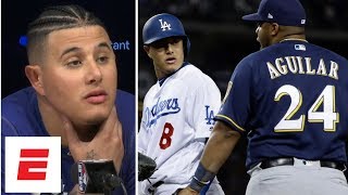 Manny Machado called a ‘dirty player’ by Brewers after benchclearing kick on Jesus Aguilar [upl. by Gleich]