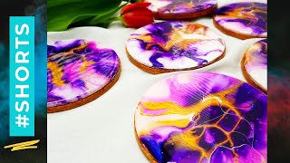 AmazingampColorful Acrylic Pouring on Wood Coasters  Functional Art DIY Tutorial Short [upl. by Ayela499]