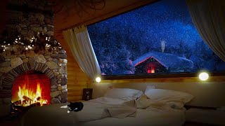 Cozy winter hut ambience amp cat  Fireplace sounds and snowfall [upl. by Roley]