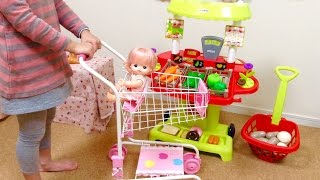 メルちゃん ショッピングカートでお買い物ごっこSupermarket Fun Mellchan and the Shopping Cart Toy [upl. by Alyn324]