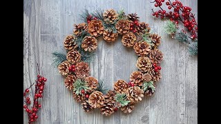 DIY Woodland Pinecone Wreath Tutorial [upl. by Ppilihp467]