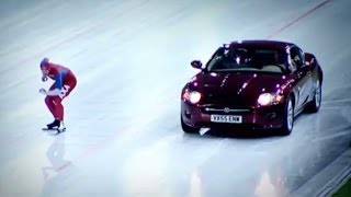 Speed Skater Vs Jaguar XK on Ice  Top Gear Winter Olympics [upl. by Tidwell]