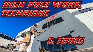 HIGH WINDOW CLEANING POLE WORK TECHNIQUE amp TOOLS [upl. by Adekam880]