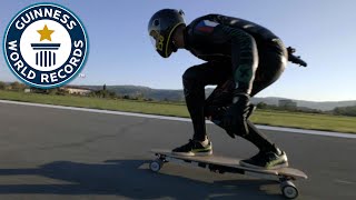 Fastest speed on an electric skateboard  Guinness World Records [upl. by Garvey404]