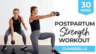 30Minute Full Body STRENGTH  Postpartum Workout Dumbbells  DR Safe Abs and Core [upl. by Rabbaj]